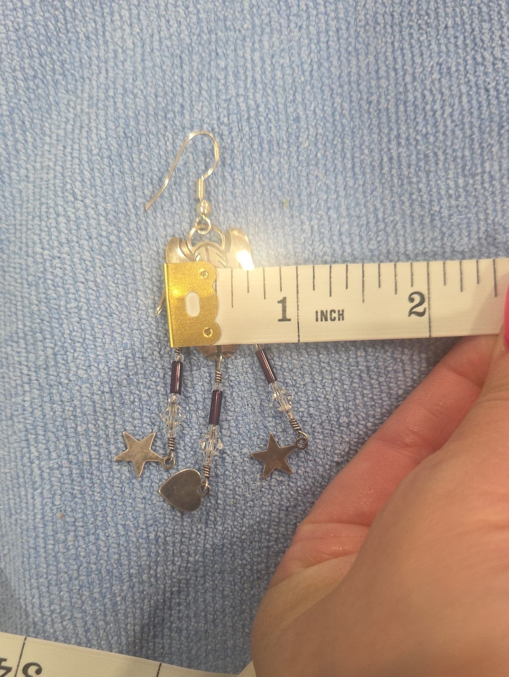 SterlingSilver & Burgundy VTG Angel Dangle Earrings Whimical Goth Southwestern - Picture 7 of 7